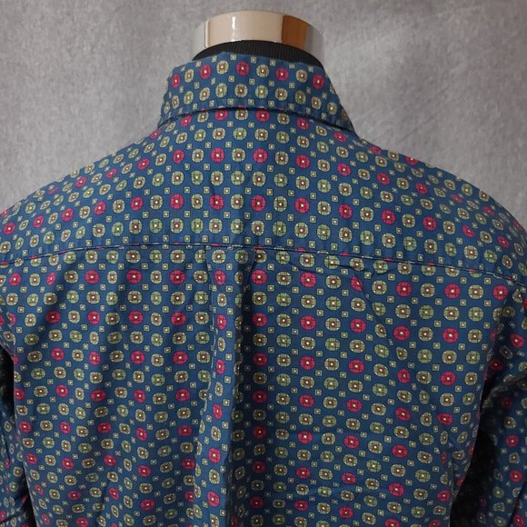 Dockers Mens Medium Blue Green Diamond Geometric Long Sleeve Button Up Shirt - Picture 7 of 11